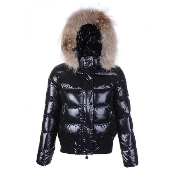 Moncler Nero Fur Cap E Zipper Slim Cappotti uscita